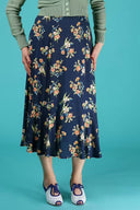 Marvelous Midi Skirt in Navy mit floralem Print | Emmy Design | Damenrock - Bright House Vintage