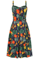 Navy Morena Tropical Summer Swing Dress - Bright House Vintage