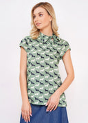 Schleifenbluse Anna Dachshund in Grün | Circus Clothing - Bright House Vintage