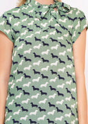 Schleifenbluse Anna Dachshund in Grün | Circus Clothing - Bright House Vintage