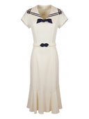 The Silverscreen Sailorette Dress in Cream White | Emmy Design | Damenkleid - Bright House Vintage