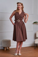 Sky Polka Wrap Dress in Braun | Banned Retro - Bright House Vintage