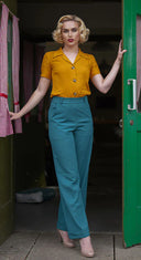 1930s and 40s Classic High Waist Wide Leg Trousers in Teal | Weekend Doll